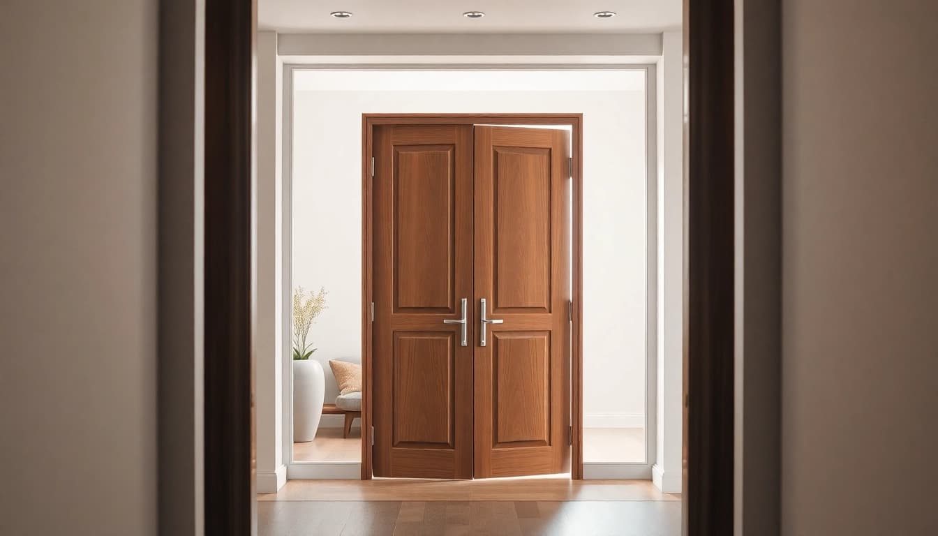 Enhance your space with this single leaf double swing door showcasing elegant design and functionality.