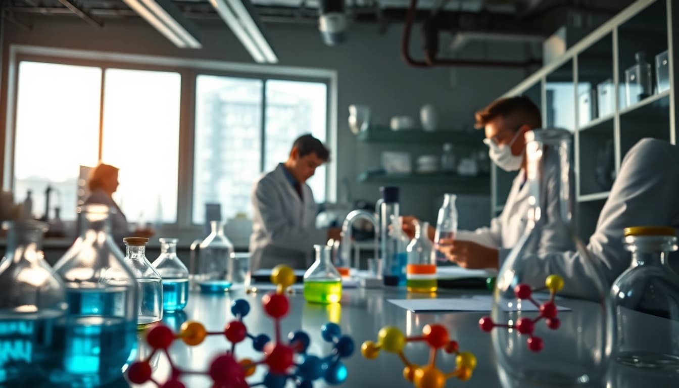 View of scientists conducting research at https://hydroresearchpeptides.com/ with advanced lab equipment.