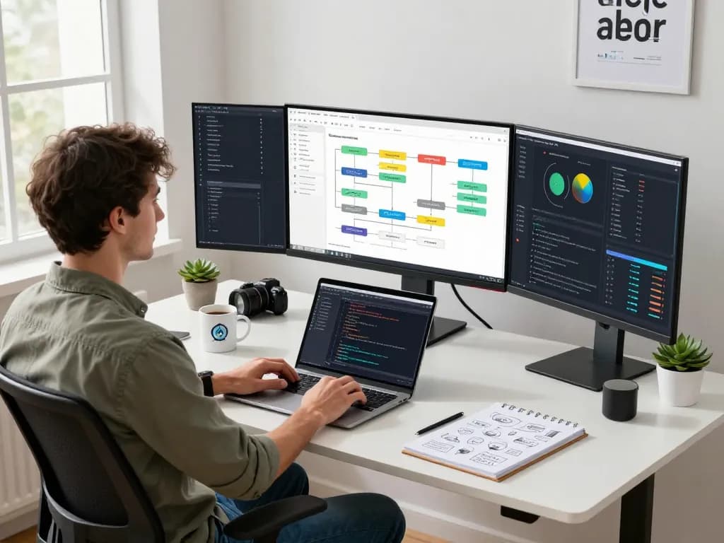 Developing automation solutions at a tech workspace with make.com workflow designs.