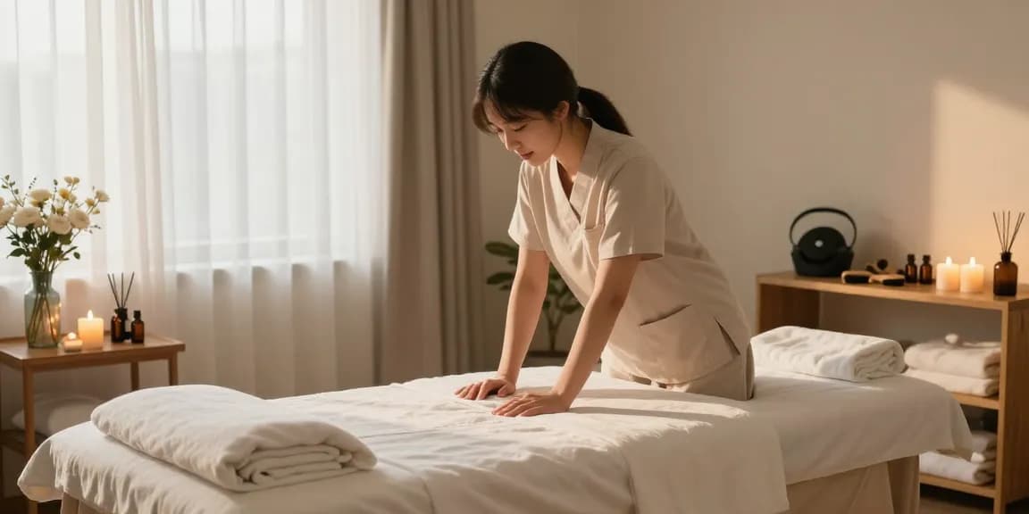 Relaxing 김포출장안마 home massage setup featuring calming essential oils and warm ambient light.