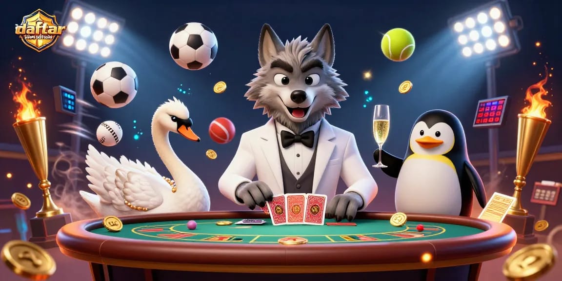 Engage in thrilling action at daftar situs judi bola with a dynamic scene of sports betting characters.