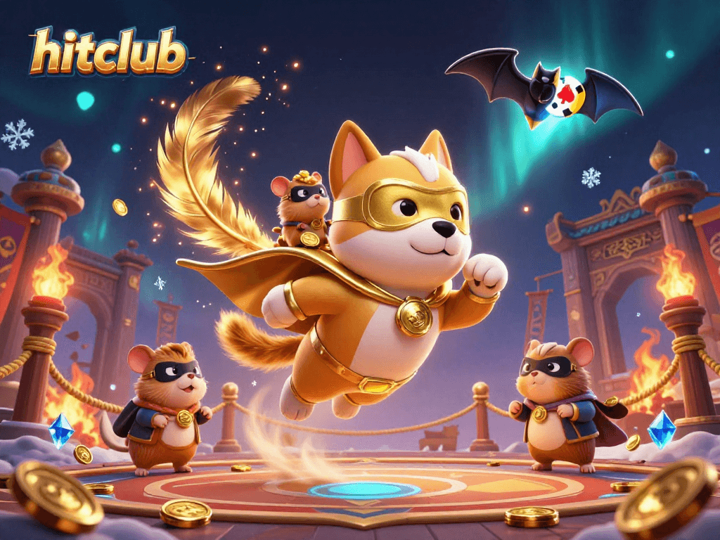 Engage with hitclub's thrilling adventures featuring a superhero dog and vibrant casino elements.