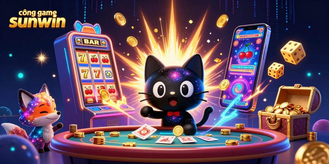 Win big at cổng game sunwin with an exciting cosmic casino scene featuring vibrant game elements!