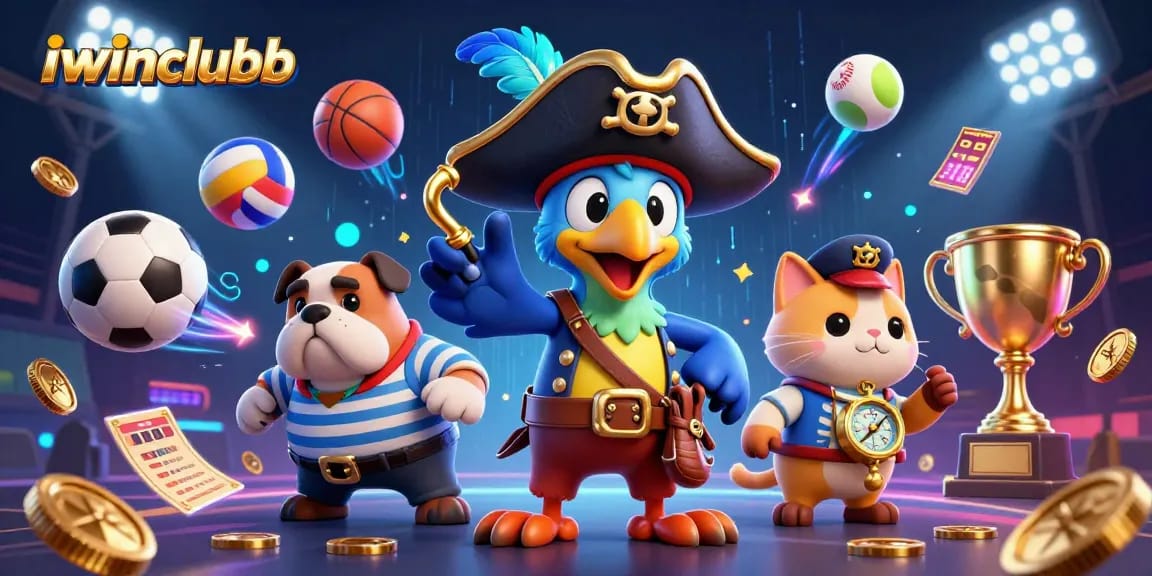 Engage with iwinclubb's thrilling scene featuring a pirate captain and sports elements.