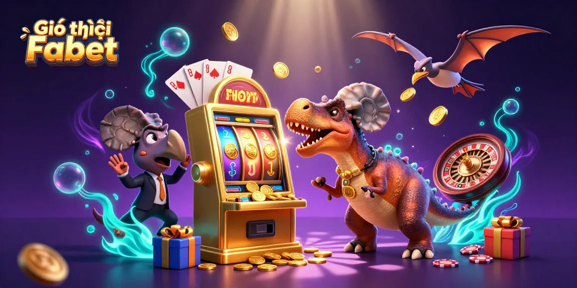 Engage with Giới thiệu Fabet in a vibrant casino scene featuring a dinosaur jackpot.