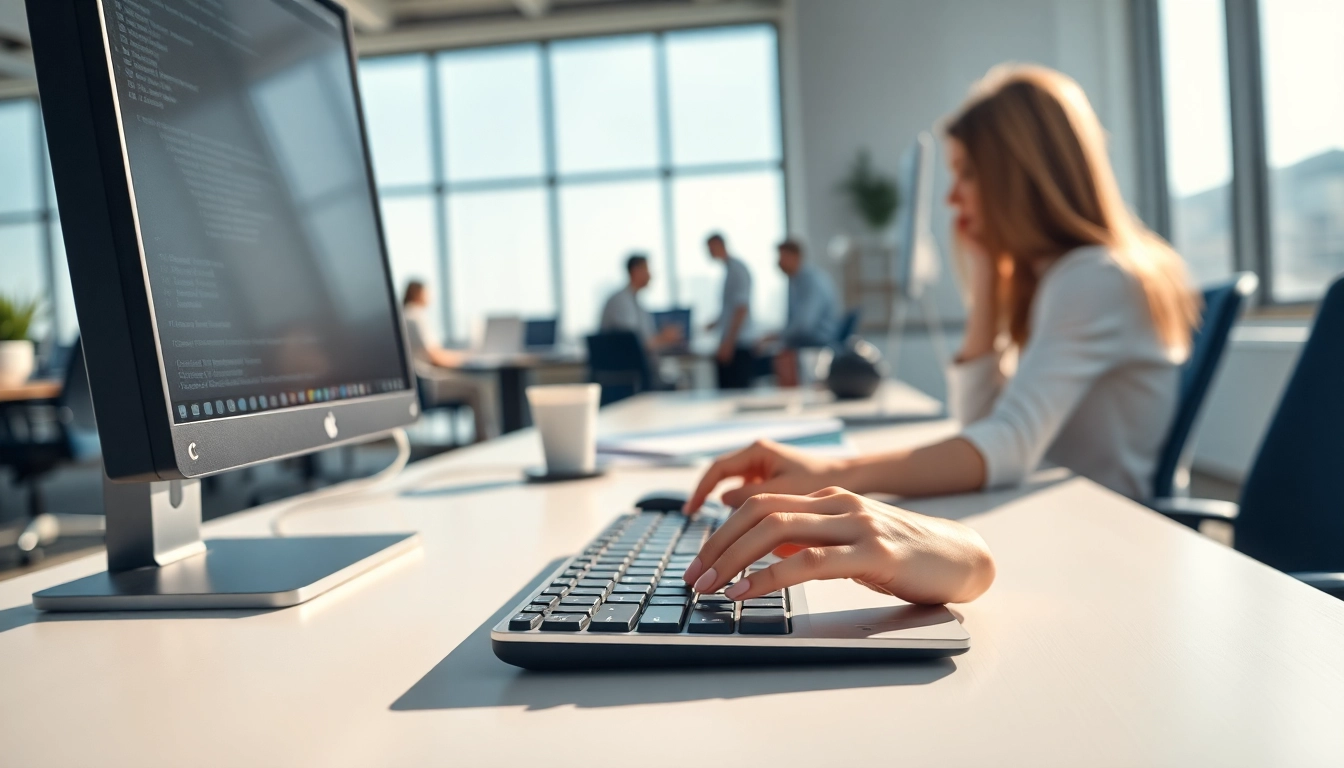 Typing Center professional providing efficient typing services in a modern office.