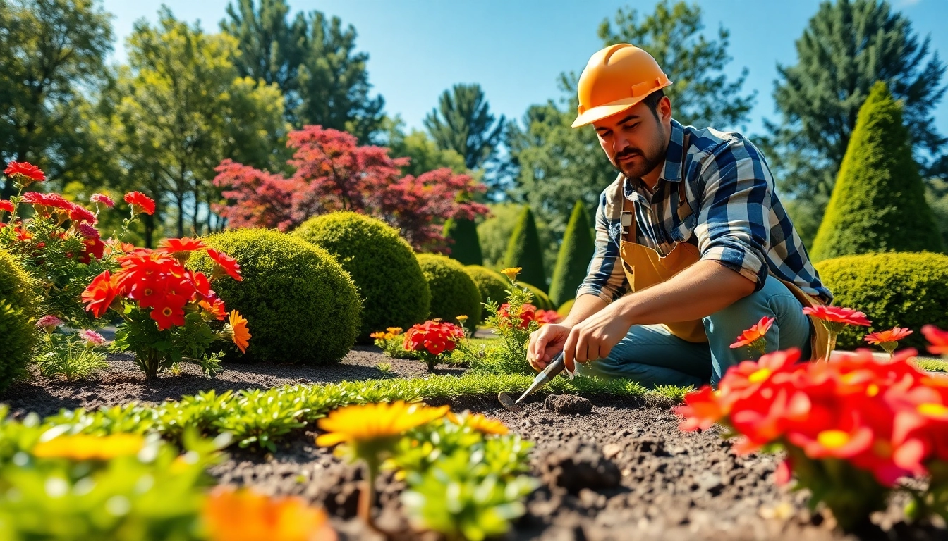 Landscaping contractor Danville creating a beautiful garden with vibrant flowers.