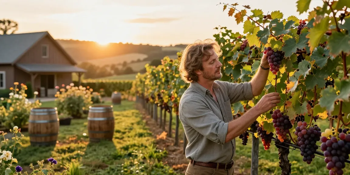 Discover exquisite Long Island wines in a serene vineyard at sunset.