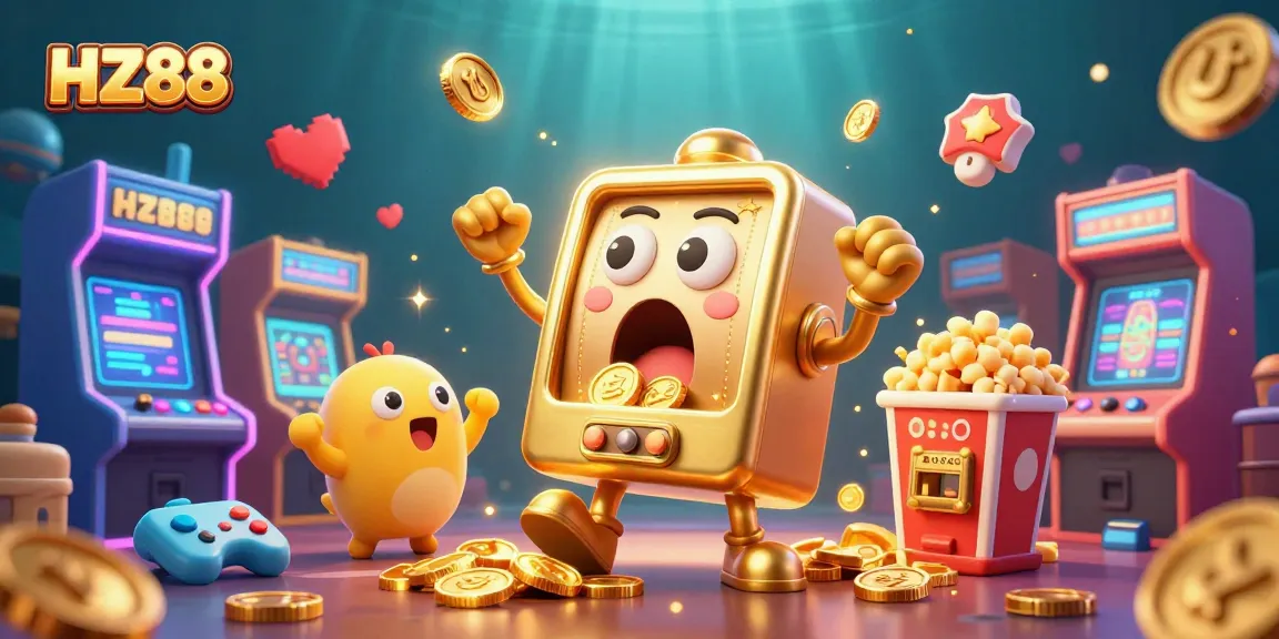 Experience HZ88's thrilling jackpot moments with a vibrant 3D casino scene filled with joyful slot machines.