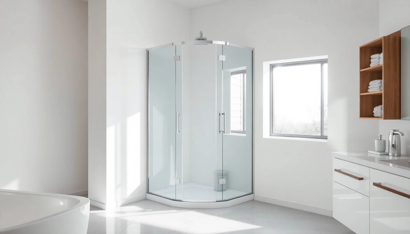 Duschkabine 80x80 in einem modernen Badezimmer mit eleganten Glasscheiben und minimalistischen Designelementen.