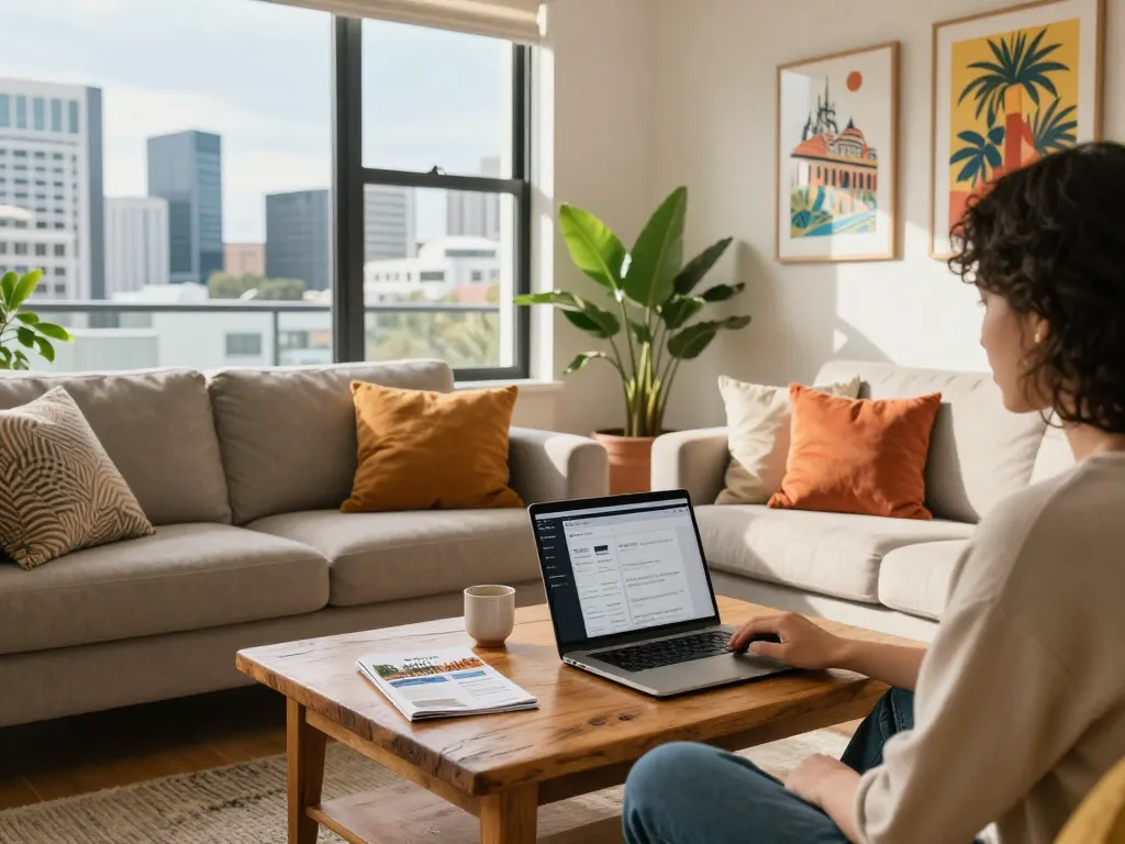 Airbnb management Brisbane with inviting living space showcasing hospitality elements for hosts and guests