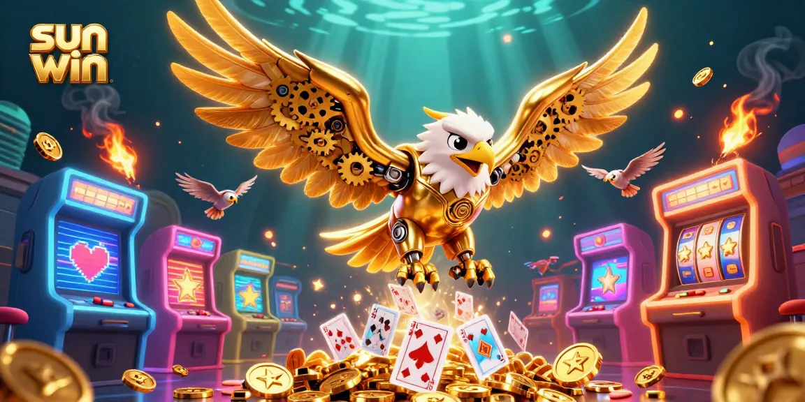 Engage in the thrilling world of sun win alongside a golden eagle soaring through casino elements.