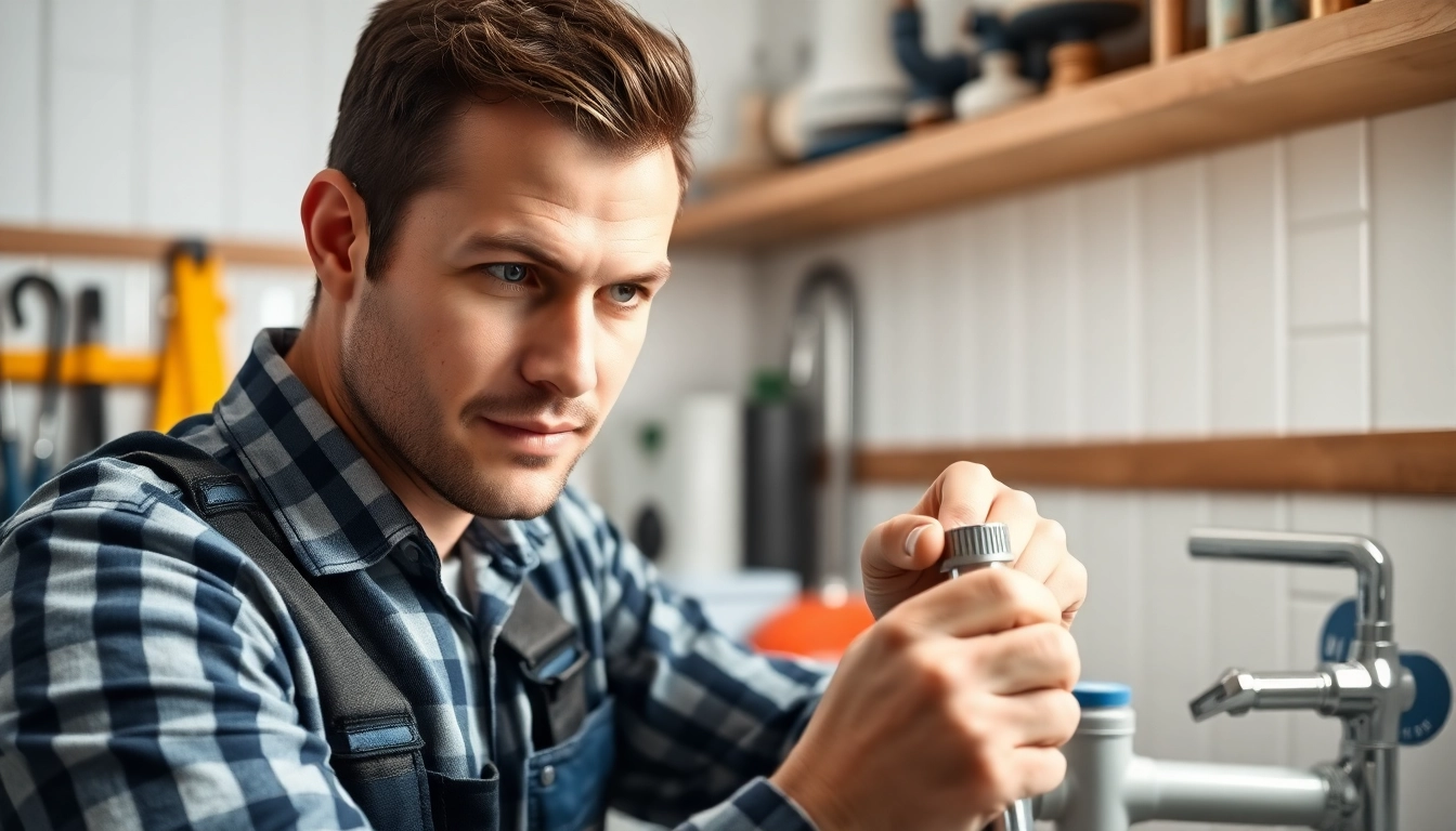 Reliable plumber near me repairing pipes in a modern kitchen setting.
