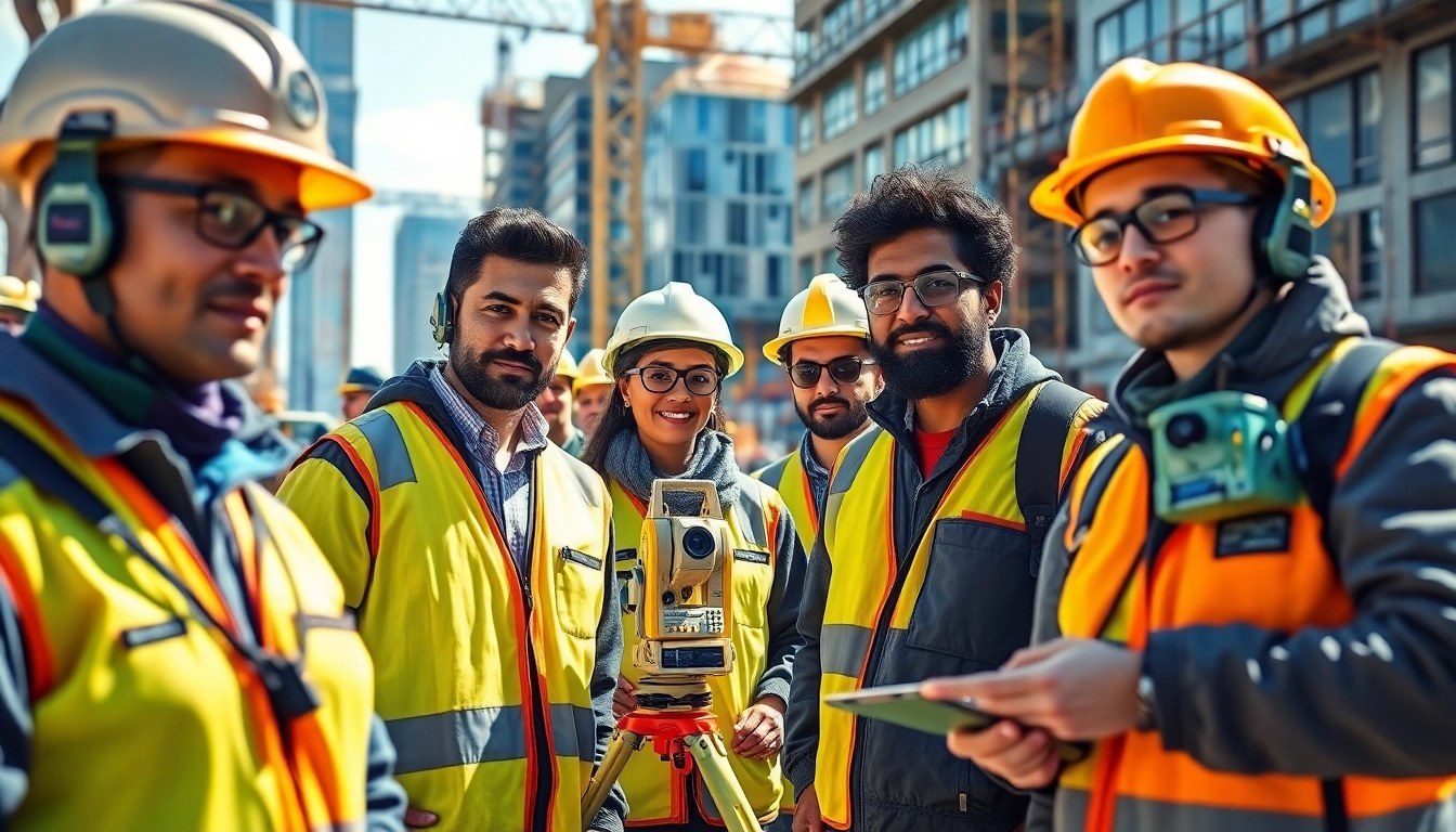 Topographical Surveyors london Surrey conducting precise measurements at a construction site in London, showcasing professional equipment and technology.