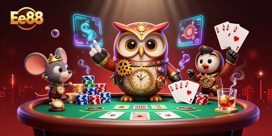 Ee88 engages players with exciting poker adventures in a vibrant, immersive casino scene.