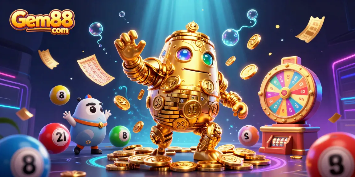 Experience thrilling gameplay at Gem88 com with vibrant scenes of slot symbols and dynamic lottery elements.