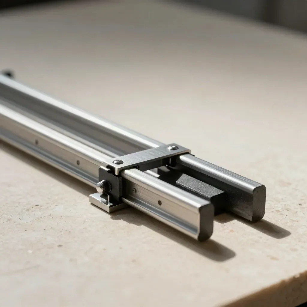 Aluminum rails and connector blocks assembling on a limestone surface under dramatic light