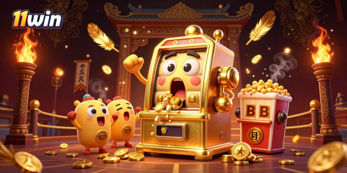 11win slot machine wins big as coins burst forth, highlighting thrilling casino excitement.