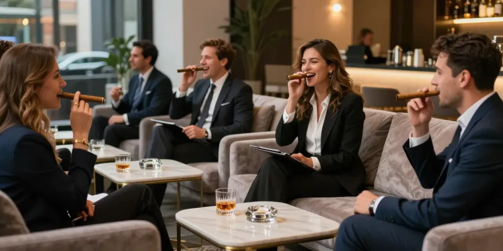 Sophisticated social lounge where rokok88 enthusiasts enjoy premium tobacco products.