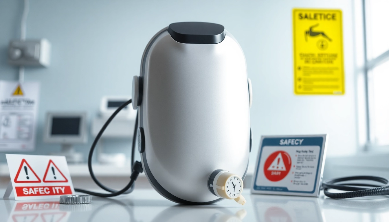 Choking device demonstrated with safety features against a clinical backdrop.