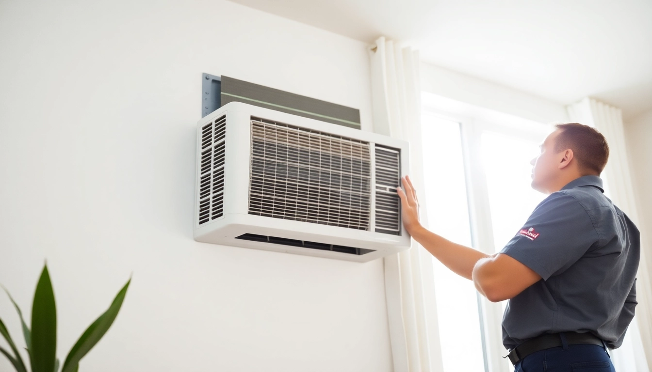 Install an American Standard AC unit with a technician in a well-lit modern home.