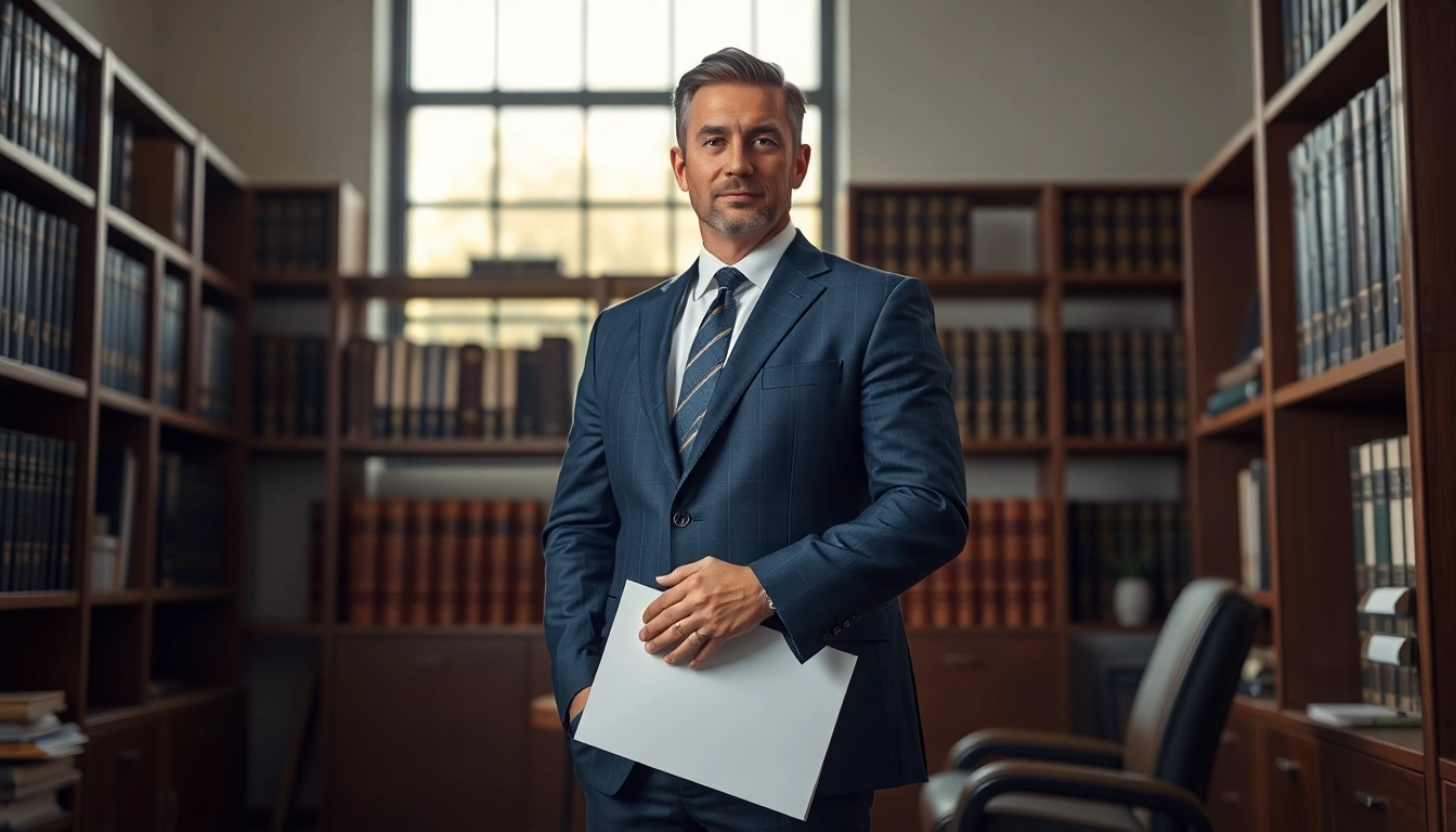 Clearwater truck accident lawyer confidently representing clients in an elegant office setting.