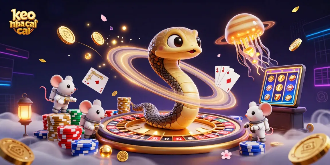 Engage in thrilling bets with keo nha cai, featuring a cosmic roulette scene with interactive characters.