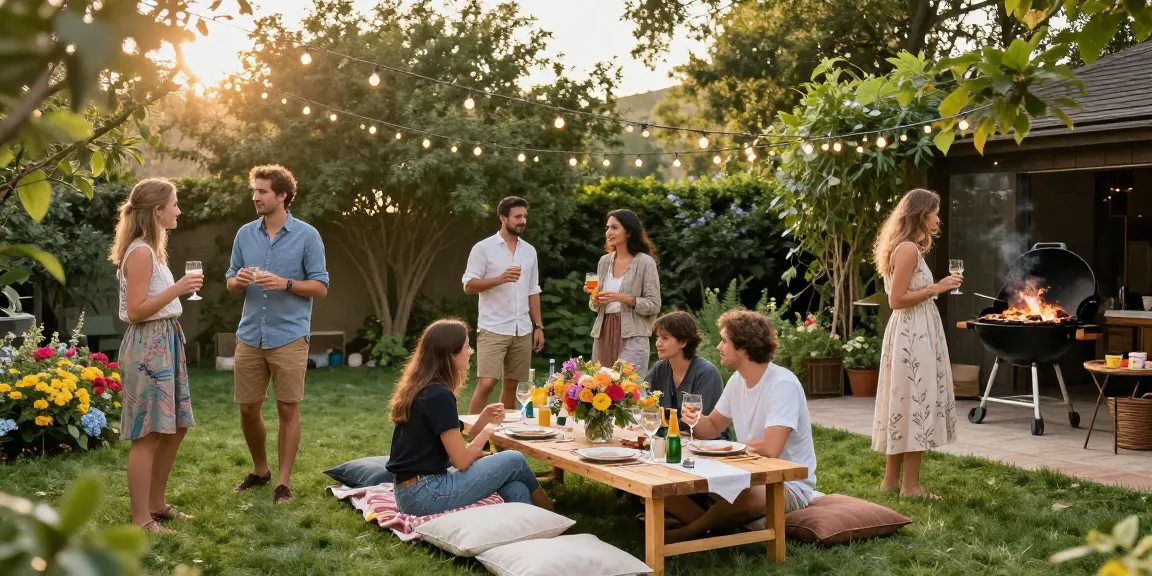 Engaging outdoor garden party setup showcasing entertaining blogs with vibrant decorations and joyful atmosphere.