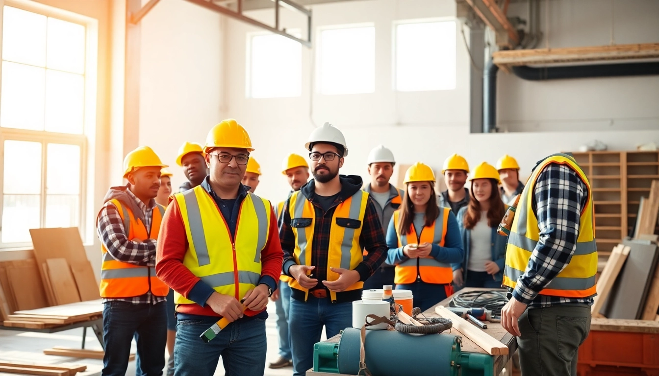Engaged trainees participating in construction training programs during hands-on sessions.