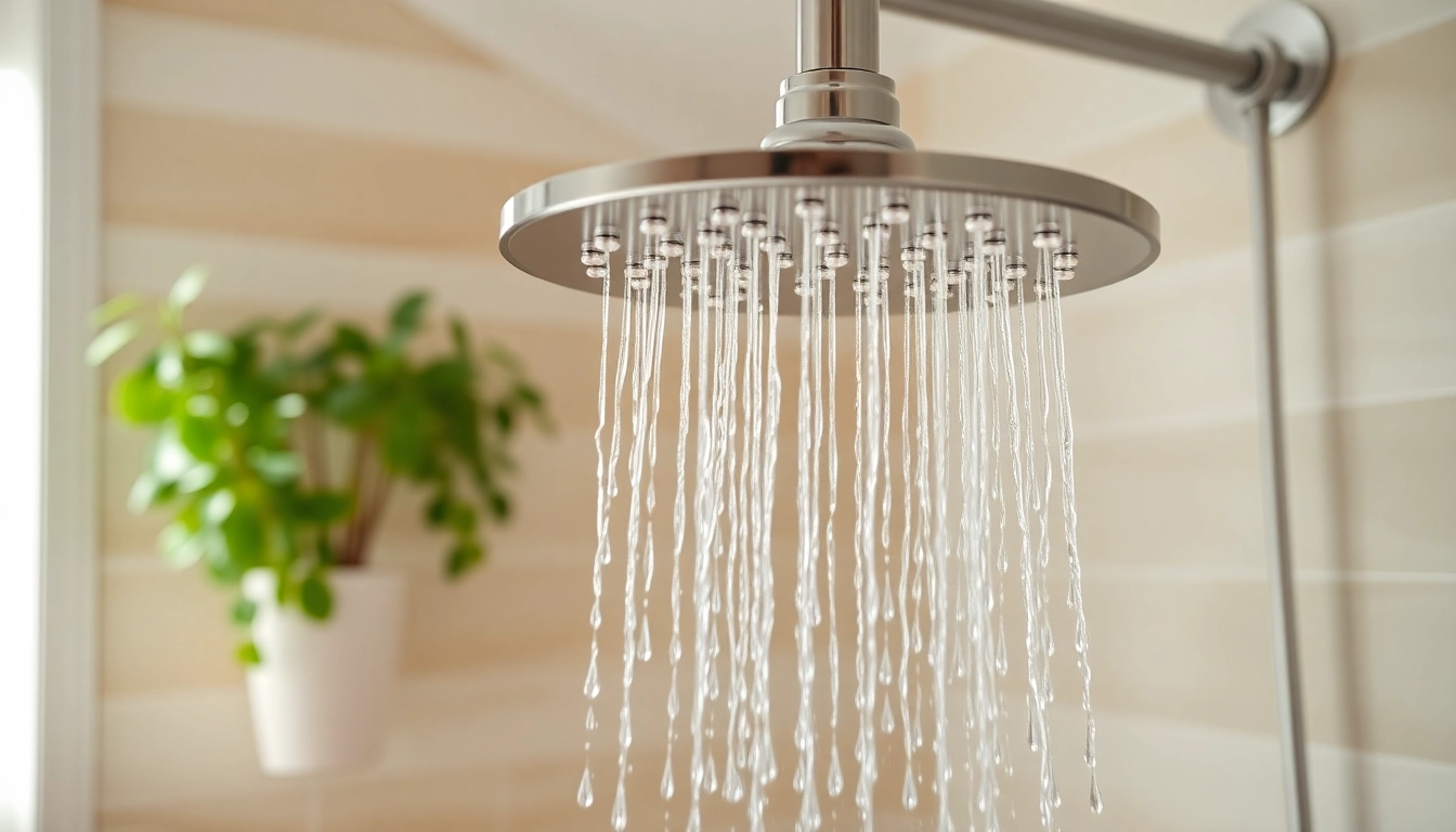 Immerse in a tranquil elegant showers au experience, featuring a luxurious rainfall showerhead and stylish tiles.