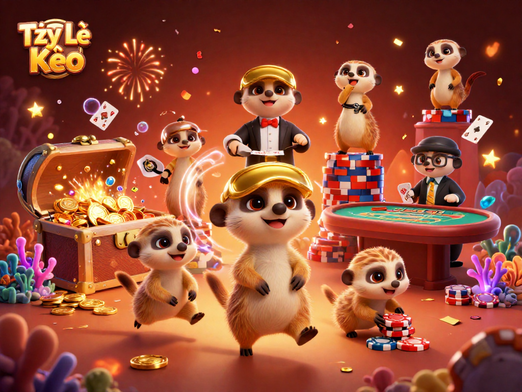Experience Tỷ Lệ Kèo with playful meerkats managing a lively casino atmosphere.
