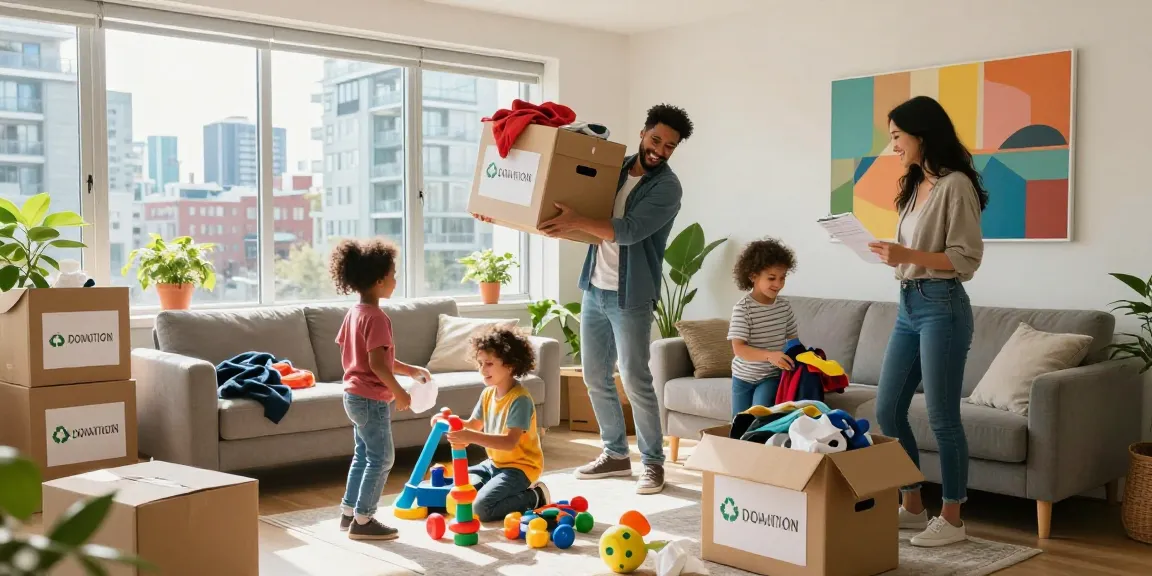 Target Junk Removal Vancouver service assisting a family in decluttering their home, featuring joyful moments and vibrant sunlight.