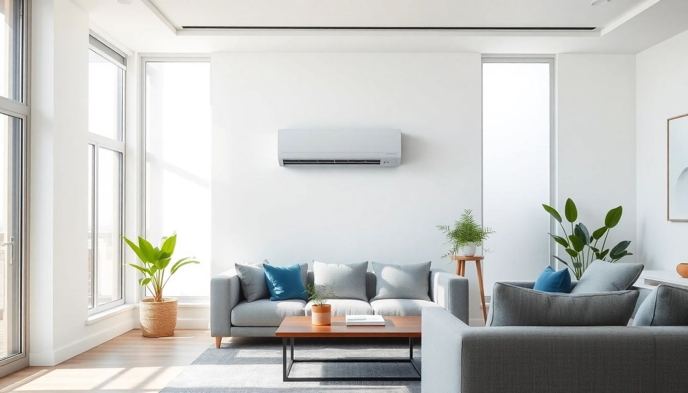 Showcase of mitsubishi mini split ac installed in a stylish living room, demonstrating modern design and cooling efficiency.