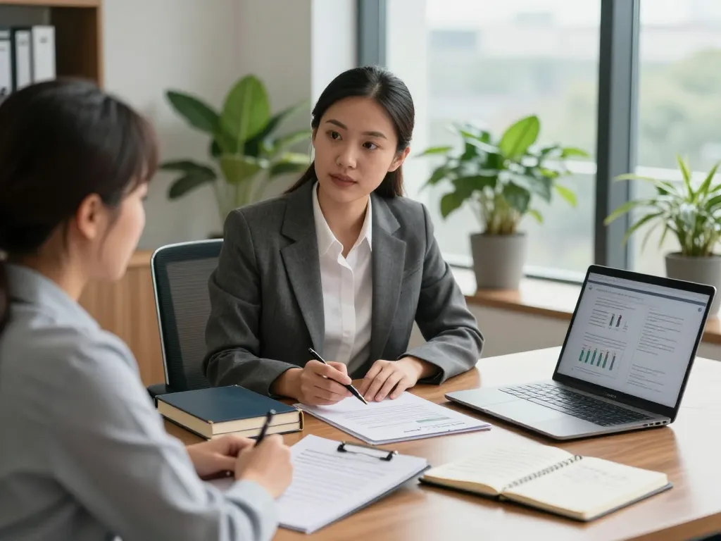 Probate lawyer in Aurora, Ontario discussing estate planning with a client in a modern office setting.