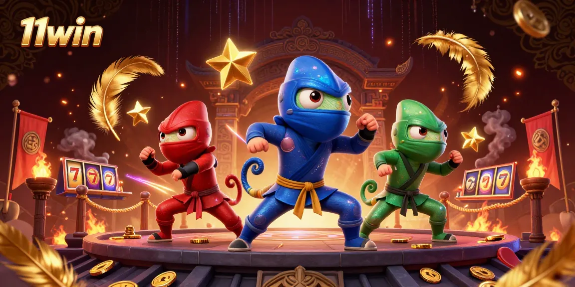 Experience the excitement of 11win with a vibrant scene of ninja chameleons in a casino-themed battle.