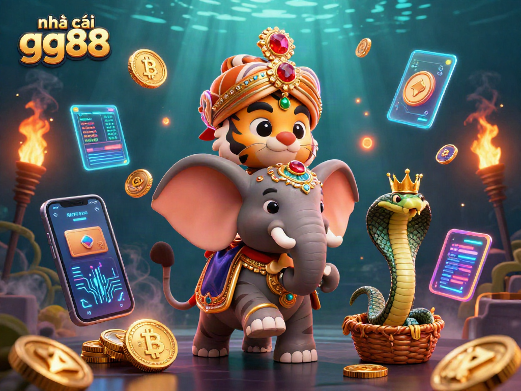 Play at nhà cái gg88 with our vibrant 3D illustration featuring crypto elements and a royal theme.