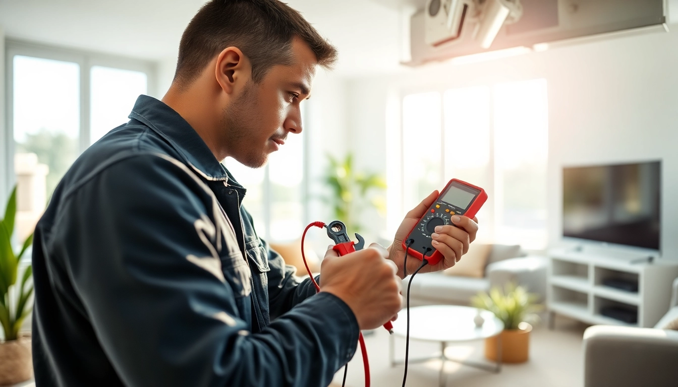 Air Conditioning Repair Tampa: HVAC technician fixing an AC unit in a bright home setting.