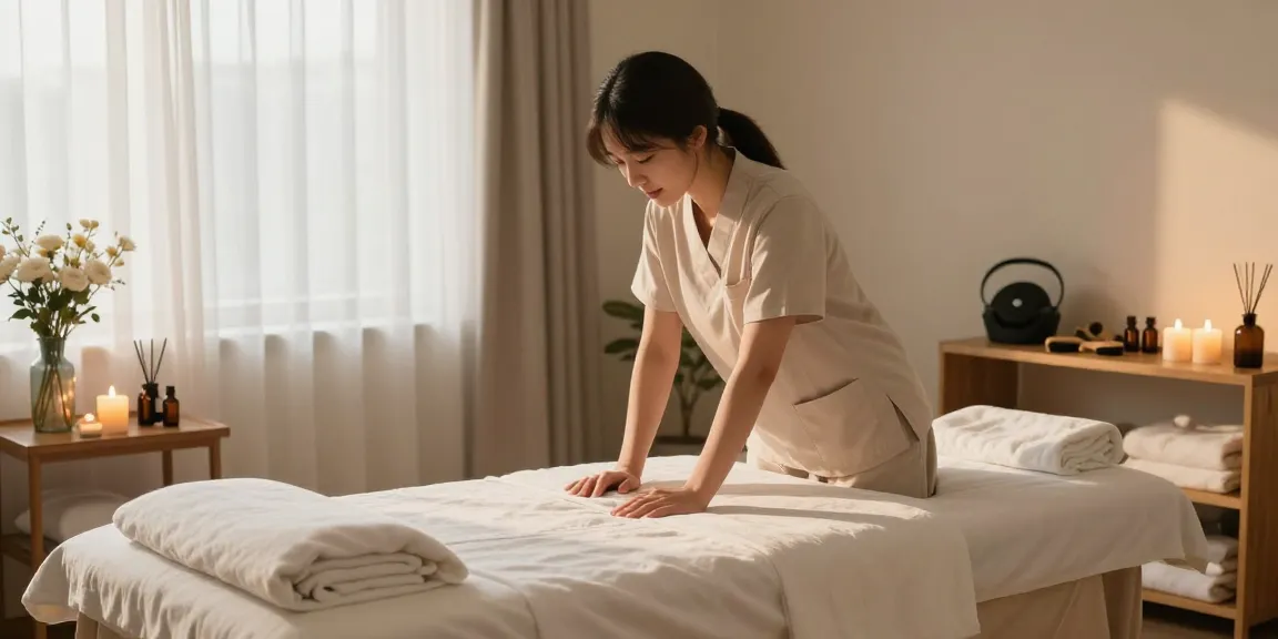 Relaxing 김포출장안마 home massage setup featuring calming essential oils and warm ambient light.