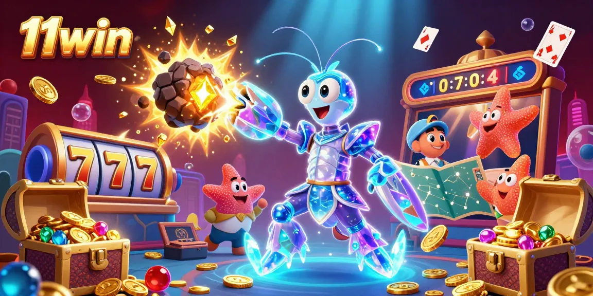 Experience thrilling jackpots at 11win with a vibrant 3D casino scene, featuring characters and games.