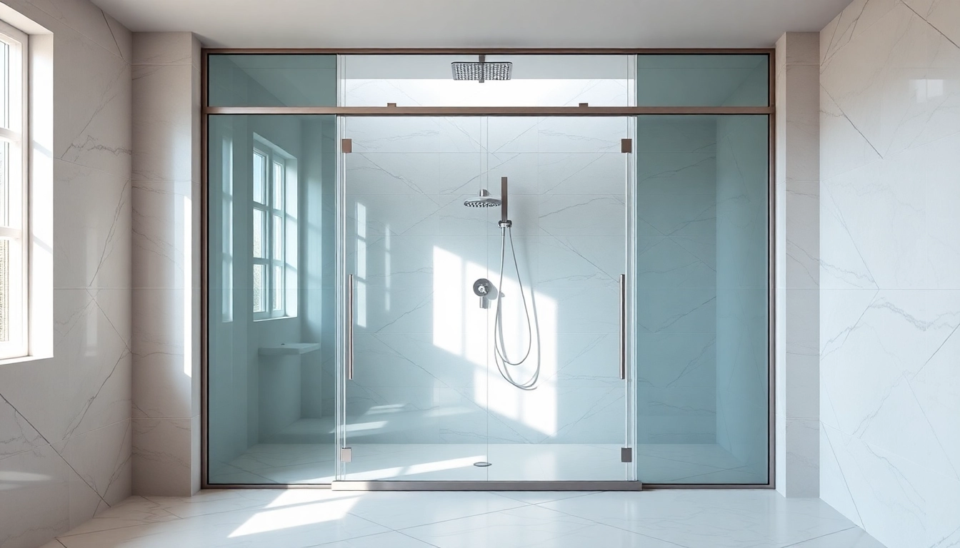 Showcase of stylish shower sliding doors in a contemporary bathroom environment.