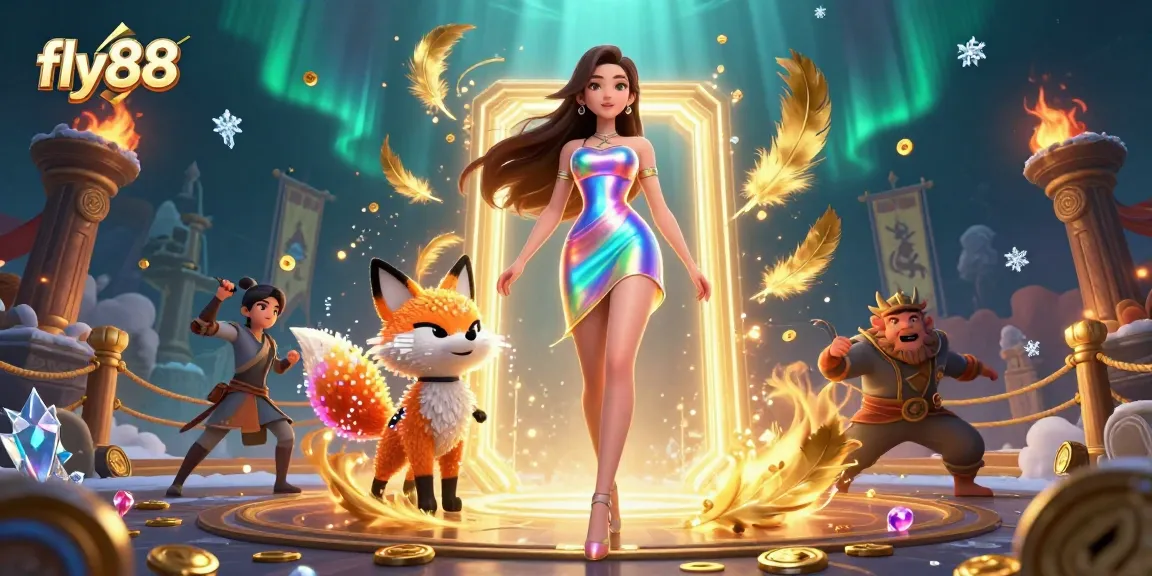 Win big with fly88 at a vibrant 3D illustrated online casino experience showcasing games and excitement.