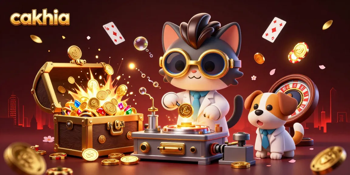 Experience thrilling gambling action with Cakhia's engaging cat and dog duo amidst vibrant casino elements.