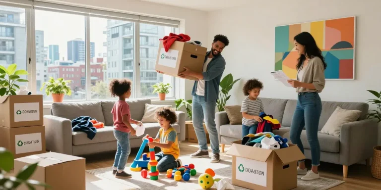 Target Junk Removal Vancouver service assisting a family in decluttering their home, featuring joyful moments and vibrant sunlight.