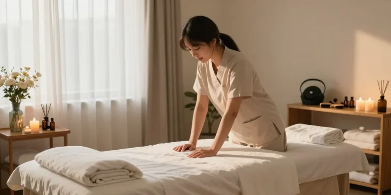Relaxing 김포출장안마 home massage setup featuring calming essential oils and warm ambient light.