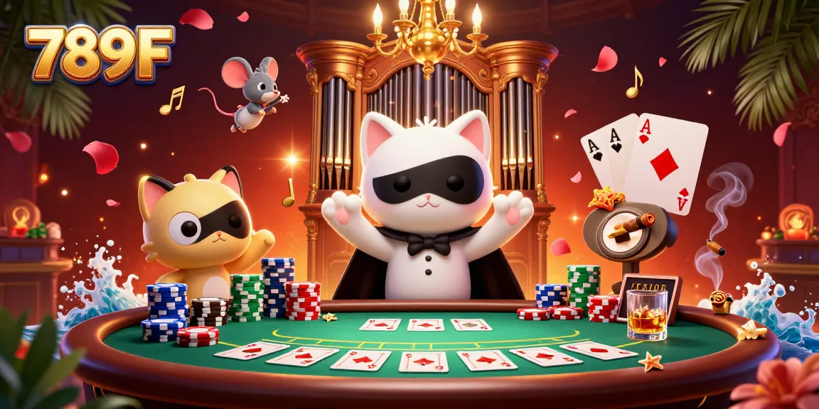 Join the excitement at 789F casino, featuring vibrant characters and high-stakes poker action.