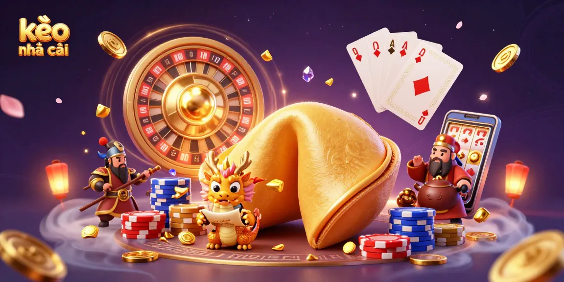 Engage with kèo nhà cái through a dynamic 3D illustration of fortune elements, coins, and casino excitement.