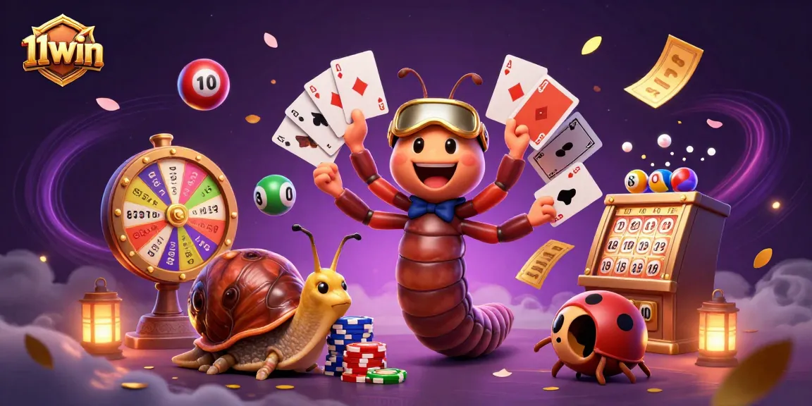 Engage with 11win's vibrant casino world featuring a millipede dealer and exciting gaming elements.