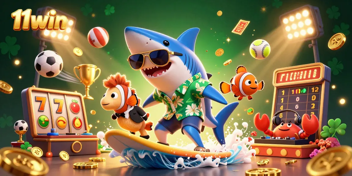Experience the thrill of 11win with a vibrant 3D illustration featuring dynamic gaming elements.
